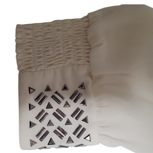 Alfani Embellished Pleated V-neck Long Sleeve Flowy Tunic, Off White, 16 - Picture 4 of 6